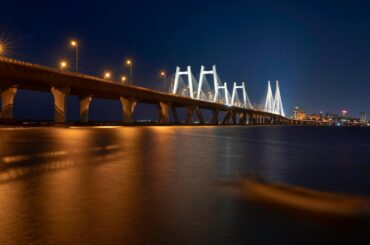 Mumbai – The illuminated Bandra-Worli Sea Link at night, Odit Travels for your India visa from Dubai.