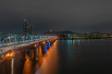 Seoul – Night skyline with Han River Bridge lights, Odit Travels for South Korea visa from Dubai.