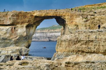 Scenic view of the iconic Azure Window rock formation in San Lawrenz, Malta.