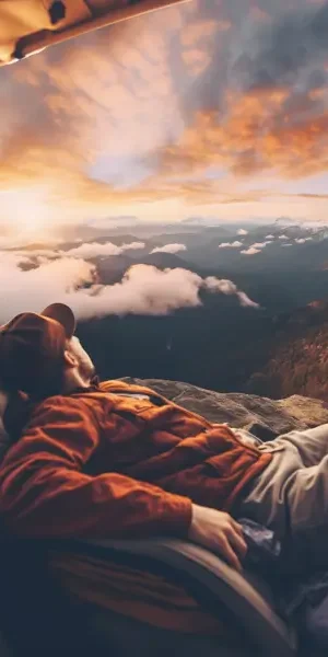 tourist having fun in the sea during sunset in a holiday trip